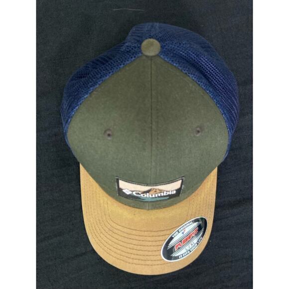 Columbia Flexfit Mesh Ball Cap L Unisex Breathable Multicolor Everest Green Tan - Picture 9 of 12